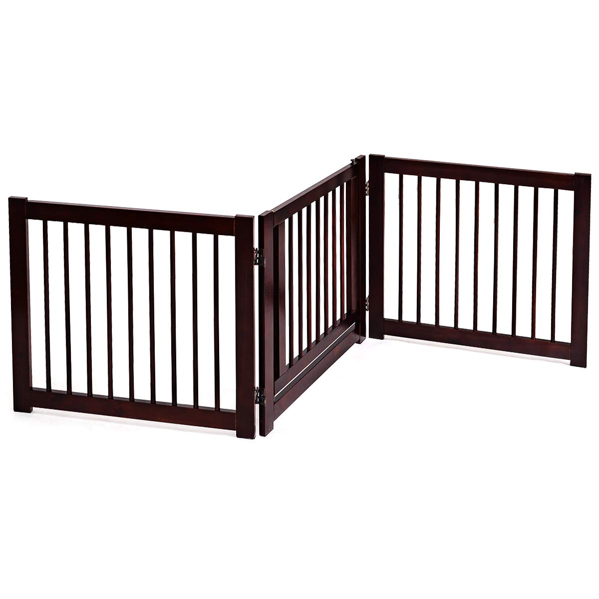 Freestanding Foldable Wooden Pet Gate with 360°Hinges and Lockable Door