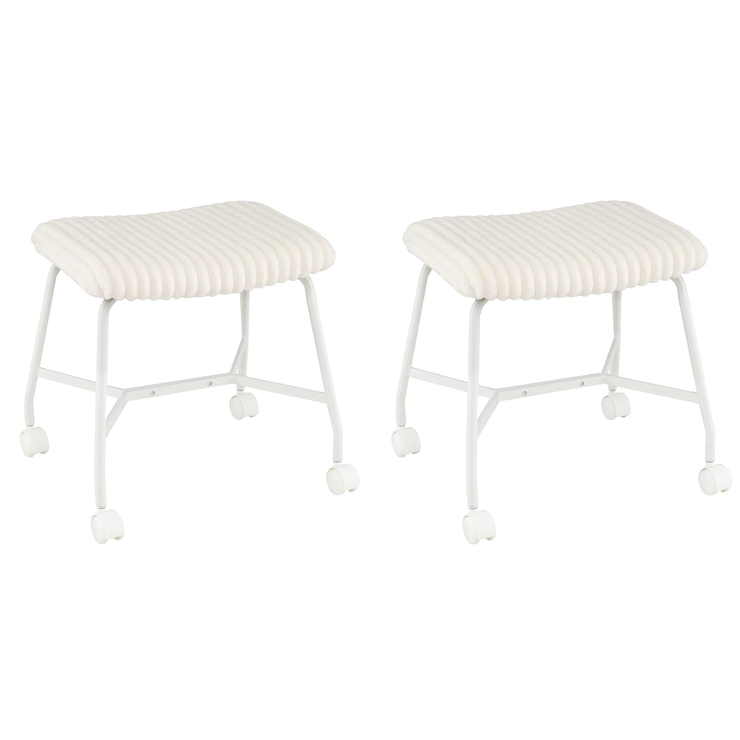 Rolling Makeup Vanity Stool Set of 2, Plush Accent Footrest