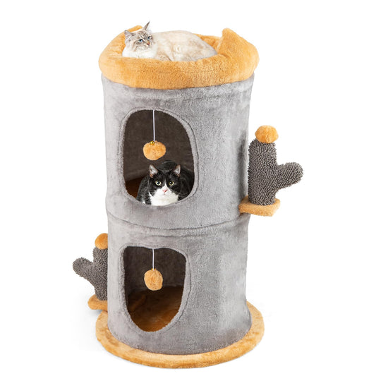 Cute Small Cat Tree Tower with Cozy Condos and Plush Danging Balls