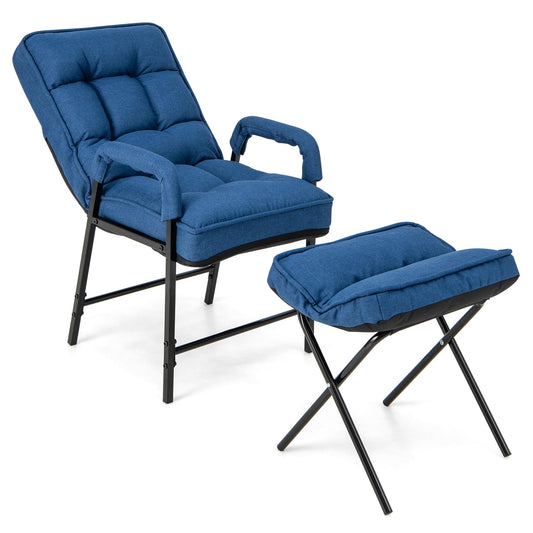 Modern Accent Chair Linen Fabric Arm Chair with Ottoman