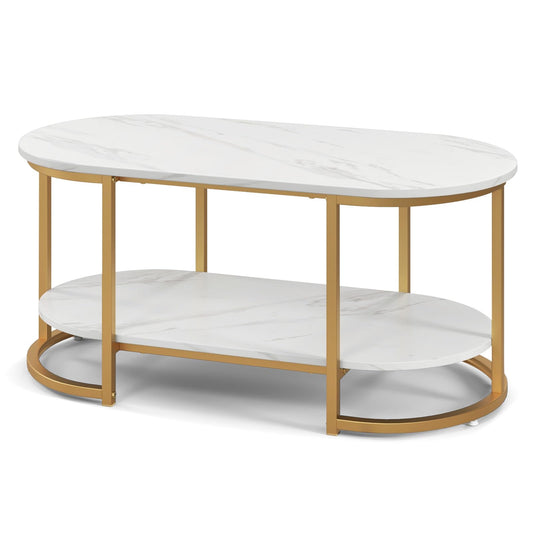 Marble Coffee Table with Open Storage Shelf