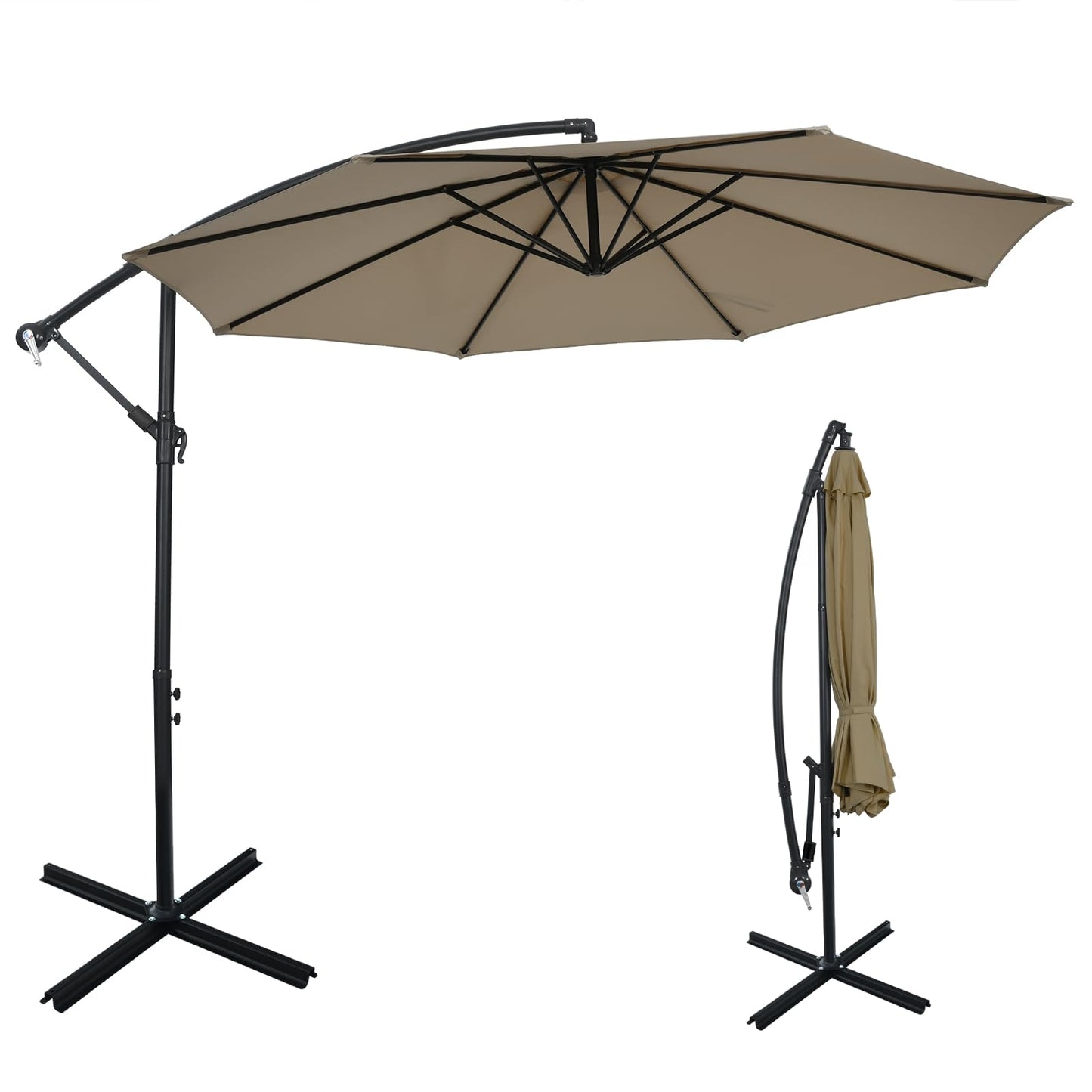 10 FT Patio Offset Umbrella with Cross Base and Crank for Garden Poolside and Yard