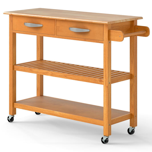 Kitchen Island with Storage 3-Tier Rolling Utility Cart with Wood Countertop