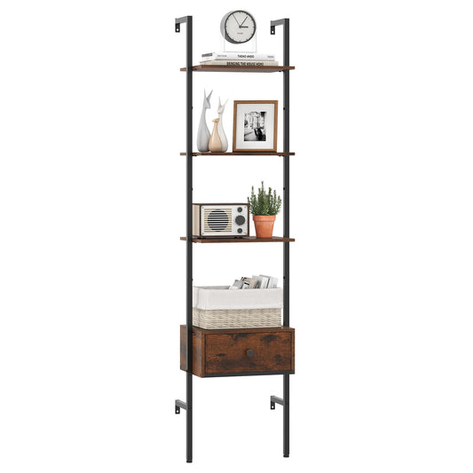 Industrial Tall Narrow Wall Bookshelf Open Display Rack