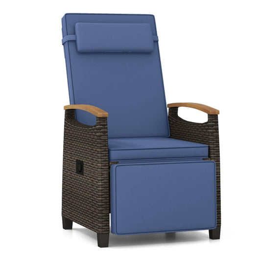 Patio Rattan Lounge Chair Recliner with Adjustable Footrest and Side Table