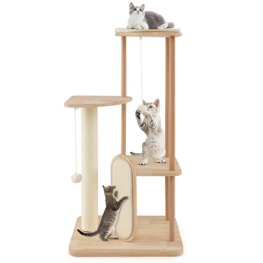 Multi-level Modern Wood Cat Tree with Scratching Board and Post