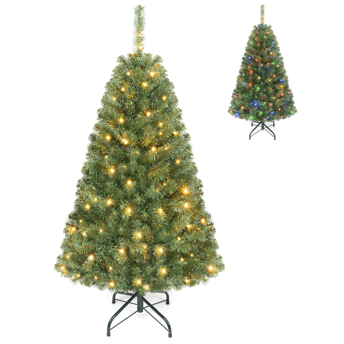 5FT/4FT Pre-Lit Artificial Christmas Tree, Hinged Xmas Tree