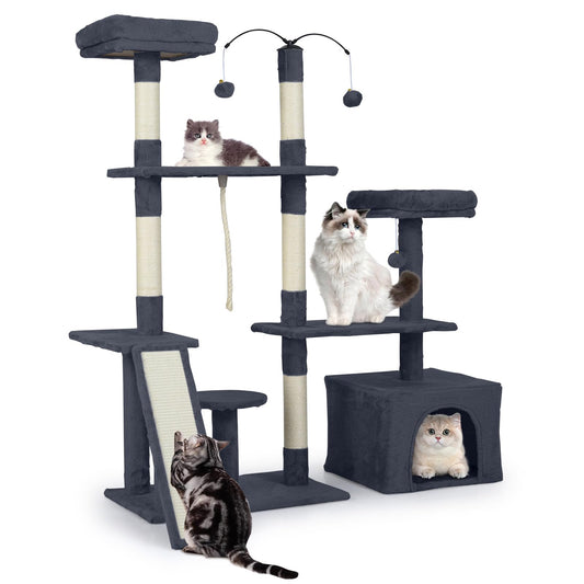 Cat Tree, 136cm Tall Multi-Layer Cats Tower with 2 Padded Perches