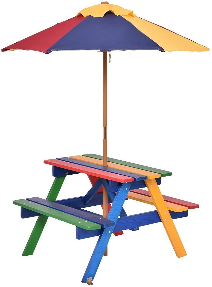 Outdoor Kids Picnic Table with Removable Umbrella