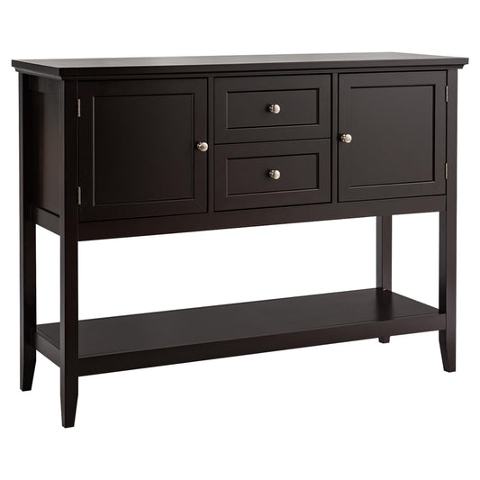 Wooden Buffet Table with Spacious Tabletop and Large Storage Rack