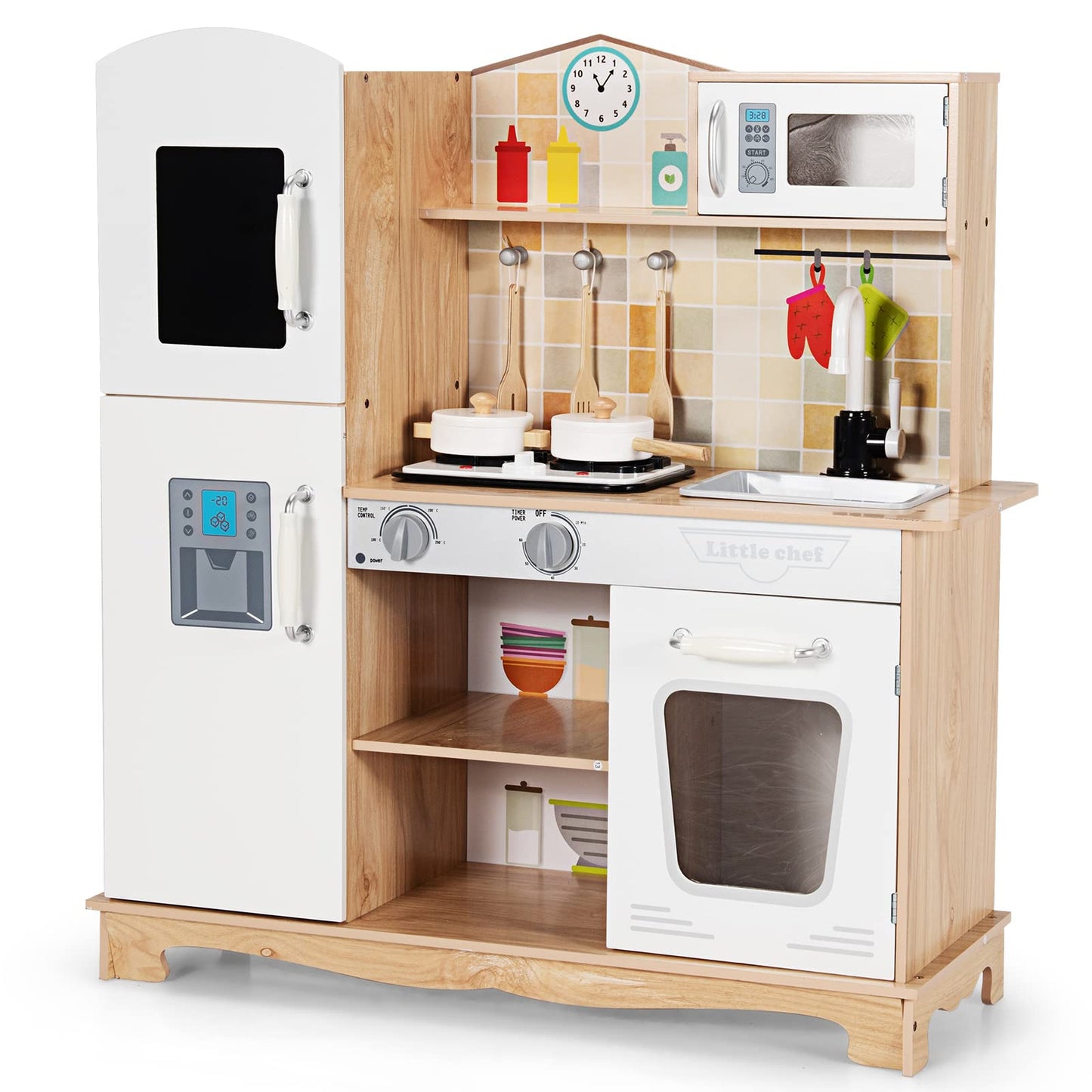Wooden Kids Pretend Cooking Playset with Light and Sound