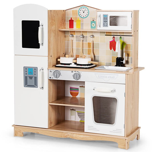 Wooden Kids Pretend Cooking Playset with Light and Sound