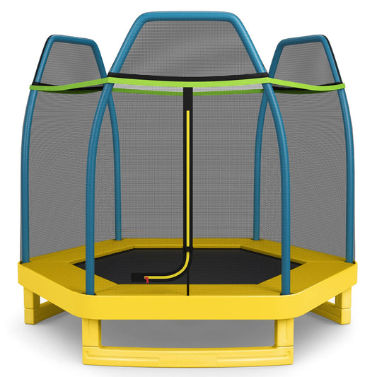 7ft Kids Trampoline  Heavy Duty Hexagonal Trampolines with Safety Enclosure Net