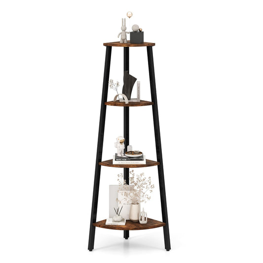 4-Tier Corner Ladder Shelf with Heavy-duty Metal Frame and Anti-toppling Device