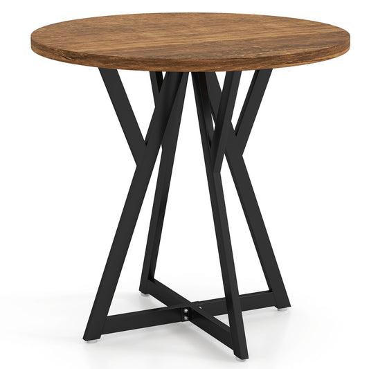 80cm Round Dining Table with Metal Pedestal Base and Adjustable Foot Pads
