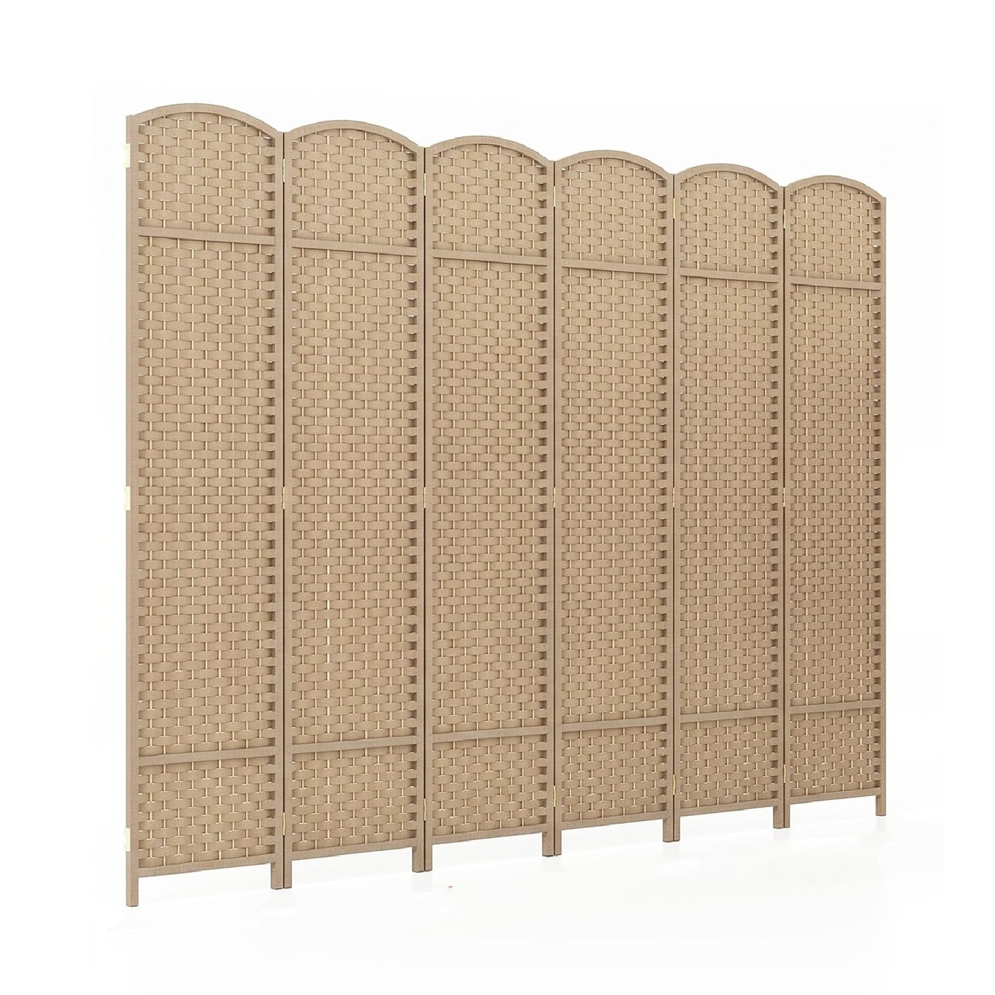 6-Panel Room Divider Folding Privacy Screen with Hand-woven Texture