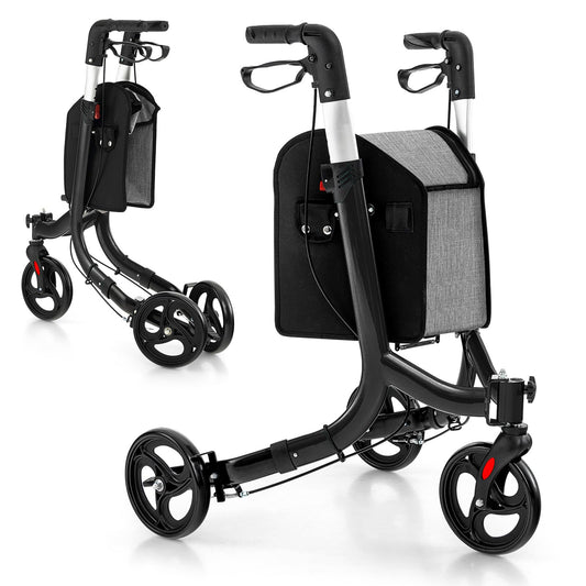 Folding Aluminum Rolling Walker with Zippered Storage Bag and Safe Dual Brake System