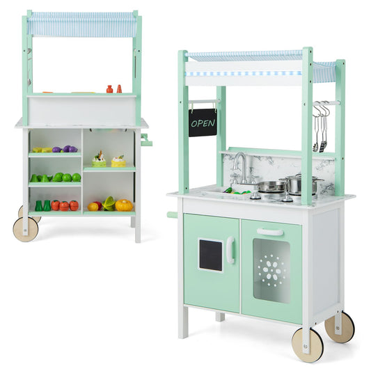 Double sided Pretend Play Kitchen with Remote Control