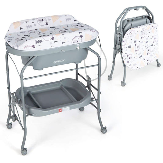 4 in 1 Baby Changing Table Folding Infant Nursery Station with Bath Tub