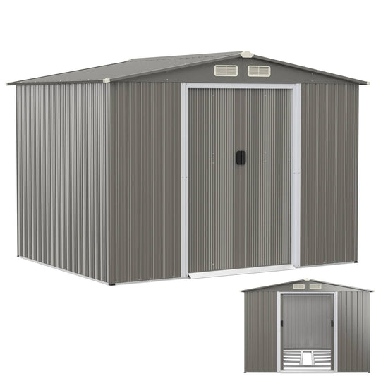 8.5x7FT Outdoor Galvanized Metal Garden Shed with Foundation