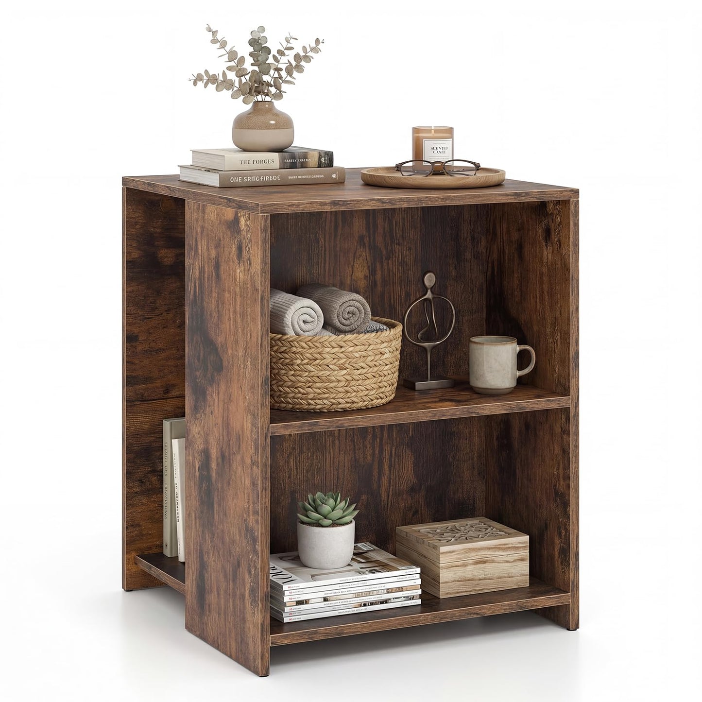 3-Tier Sofa Side Table, Square Nightstand End Table