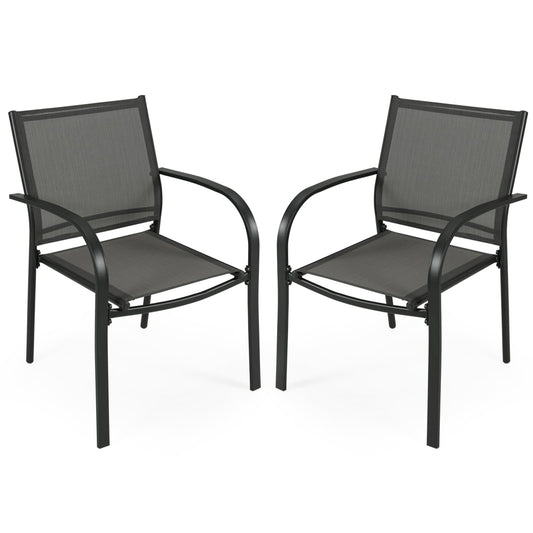 2 Pieces Outdoor Dining Chairs with Armrests and Breathable Fabric