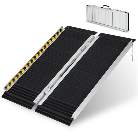 3FT Folding Portable Aluminum Ramp with Transition Plate and Reflective Warning Stickers