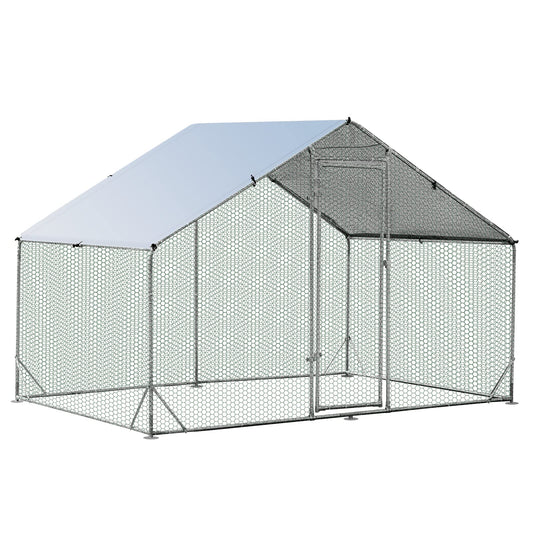 Galvanized Metal Walk-in Large Chicken Run Coop with Waterproof & Sun-protective Cover