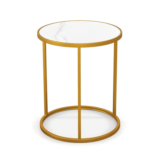 50x50x59cm Golden Metal Frame Marble Top Side Table with Anti-Slip Foot Pads