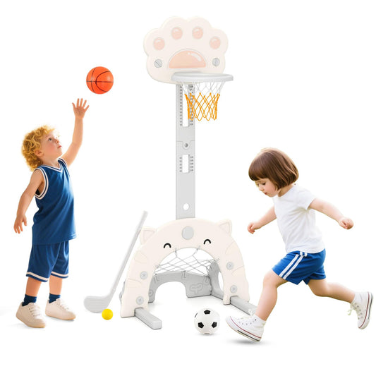 3-in-1 Kids Sports Center Adjustable Basketball Hoop with Soccer Game