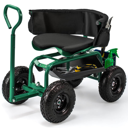 Outdoor Gardening Planting Station Trolley with Swivel Seat