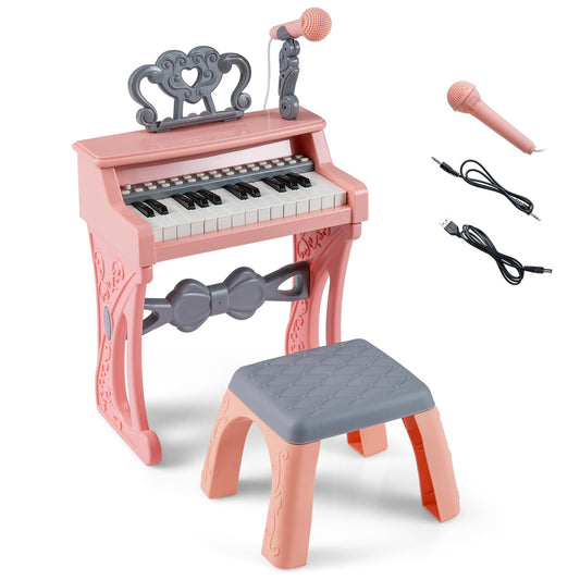 25 Keys Mini Keyboard Piano with Stool and Music Stand for 3+ Kids