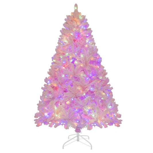 Flocked Artificial Xmas Tree with 808 PVC Branch Tips and 350 LED Lights