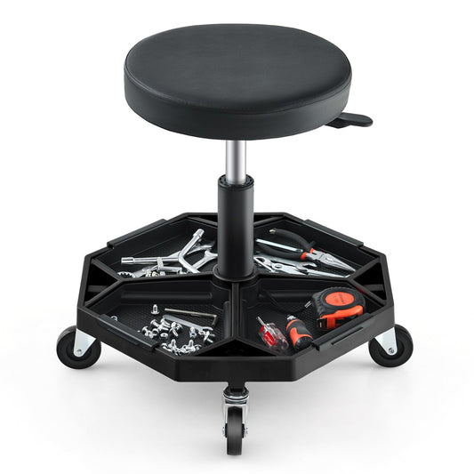 Rolling Mechanic Stool with Wheels & Tool Tray
