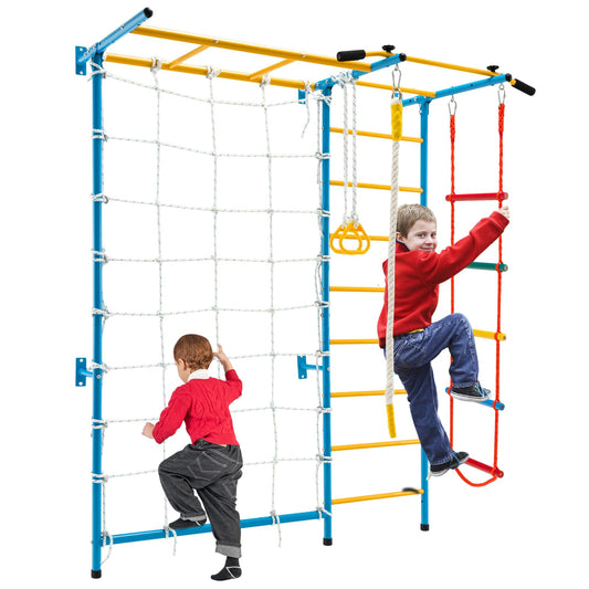 Metal Swedish Ladder Wall Bars for Kids with Gym Rings Climbing Net