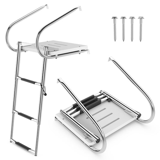 3-Step Telescoping Boat Ladder with Platform & Handrails