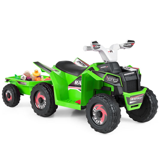 6V Kids Electric Quad with Removable Back Trailer Toddler Ride On ATV