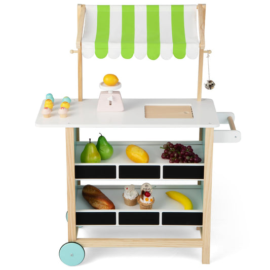Kids Wooden Grocery Store Playset with 6 Pieces Play Food