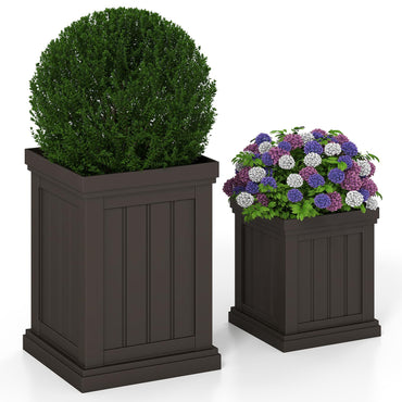 Giantex Square Plastic Planters Set of 2 48cm Large & 32cm Small Flower Pots with Drainage Holes