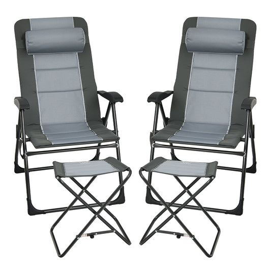 Set of 2 Patio Dining Chairs and Ottoman with 7-Position Adjustable Backrest