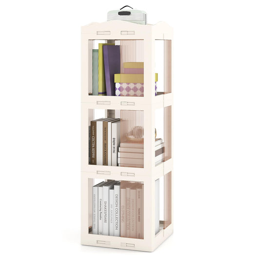 4/5-Tier Foldable Rotating Bookshelf, 360° Spinning Bookcase Tower with Swivel Base
