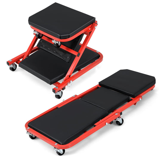2-in-1 Rolling Creeper Seat Folding Creeper with 6 Universal Wheels