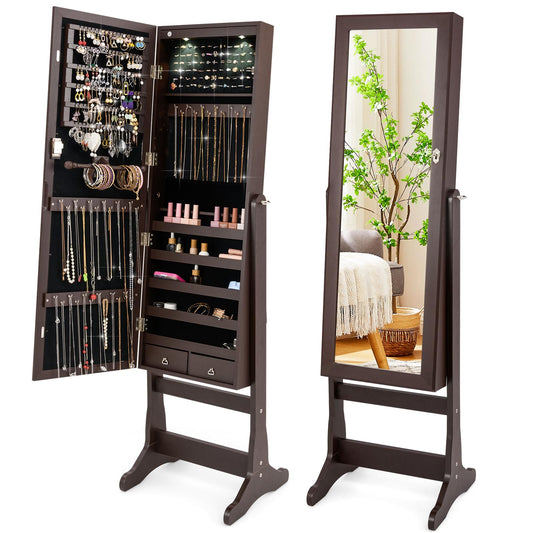 Freestanding Jewelry Armoire Cabinet with Inner LED Lights and 4 Adjustable Tilt Angles