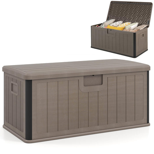 380L Waterproof Resin Deck Box Bench with Lockable Lid & Side Handles