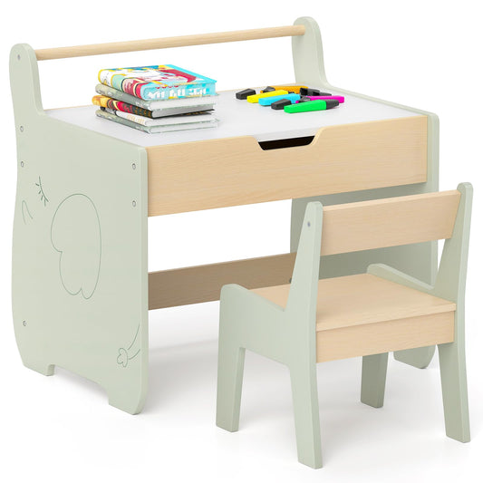 Giantex Kids Table and Chair Set Wooden Children Table with Reversible Blackboard Tabletop