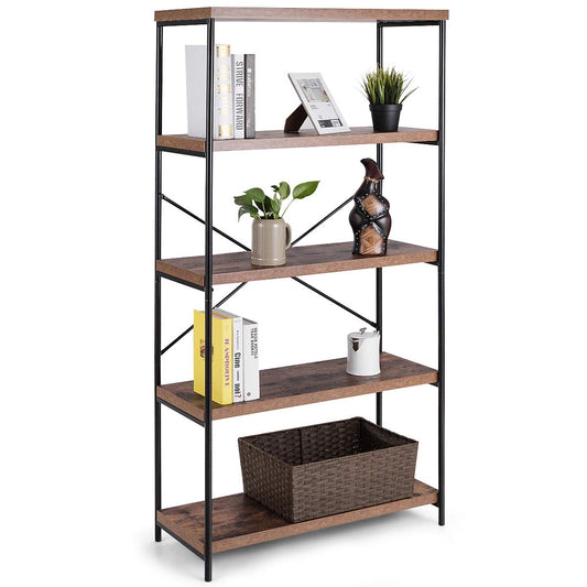 Freestanding Wooden 5-Tier Storage Bookshelf