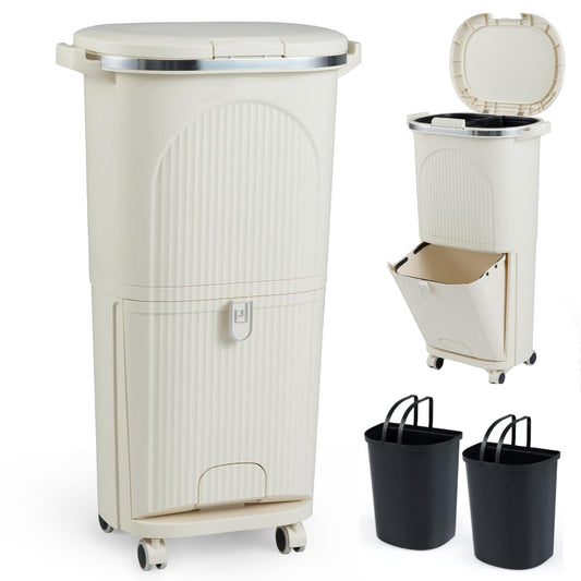 Recycling Bins, 38L Dry and Wet Separation Trash Can with 3 Compartments