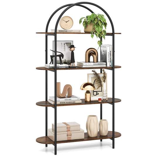 4-Tier Arched Bookshelf, 156cm Metal Frame Bookcase Shelving Unit