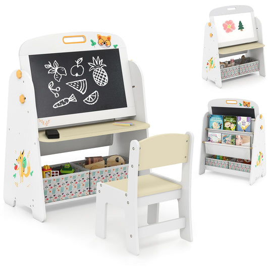 Kids Art Easel and Chair Set with Magnetic Whiteboard