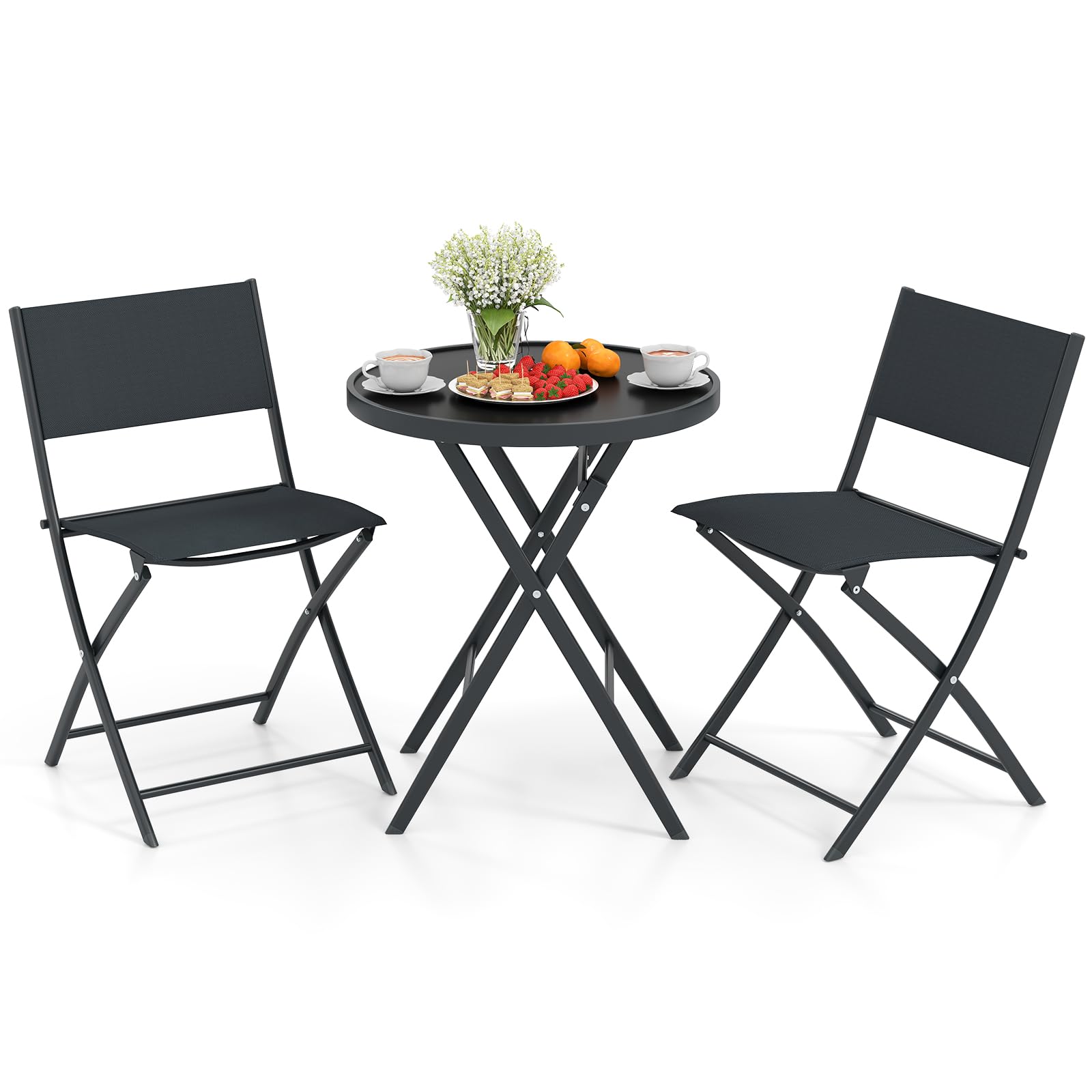Folding Patio Bistro Set, 3 Piece Garden Furniture Set – GiantexUK